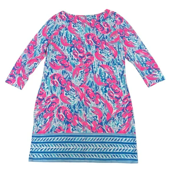 Lilly Pulitzer Blue Pink Lobster Cracked Up Cosmic Coral Marlowe Dress Large - Picture 9 of 16